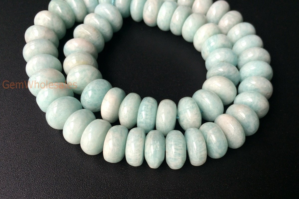 15.5" 7x12mm Natural Peru amazonite rondelle beads, green wheel gemstone roundel beads