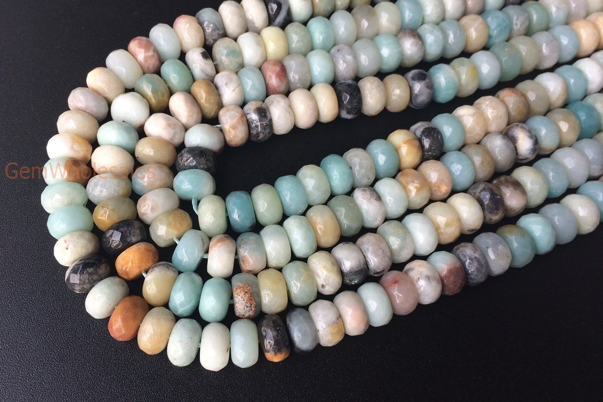 15" 6x10mm Natural amazonite rondelle beads,multi color amazonite roundel faceted