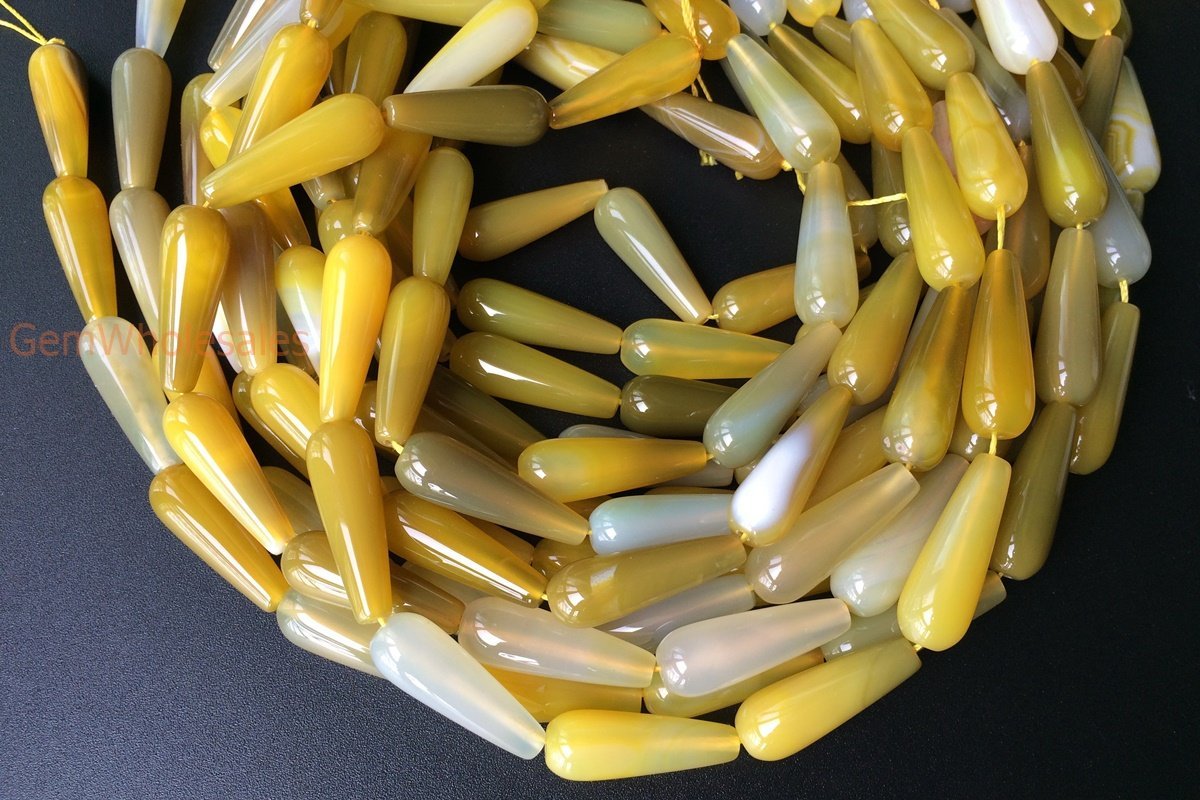 15.5" 10x30mm Yellow agate teardrop beads, DIY jewelry pendant, semi-precious stone,