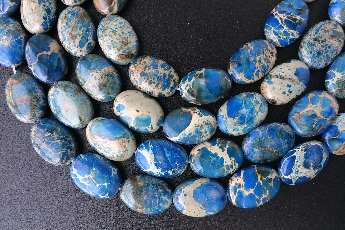 15.5" Blue Sea Sediment oval beads 13x18mm, emperor jasper oval beads,Aqua Terra Jasper