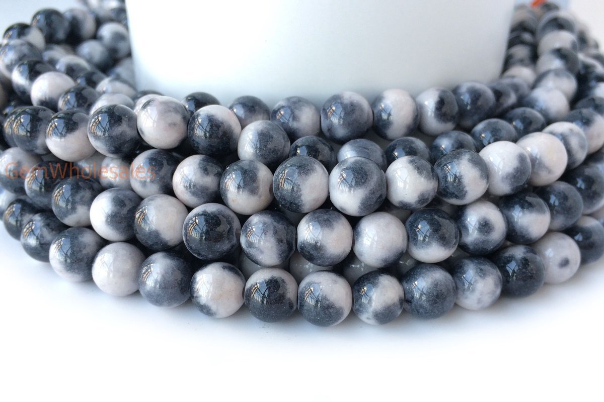 15.5" 8mm Dyed dark blue white jade round jewelry beads supply 04