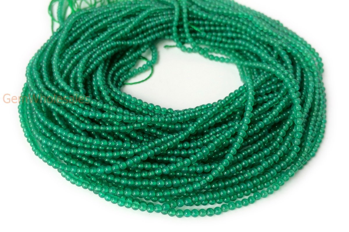 15.5" 2mm green Agate Round jewelry beads supply