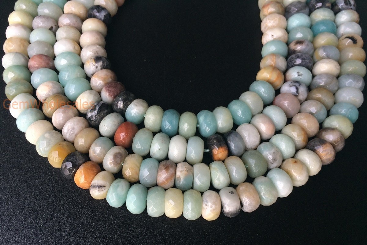 15" 6x10mm Natural amazonite rondelle beads,multi color amazonite roundel faceted