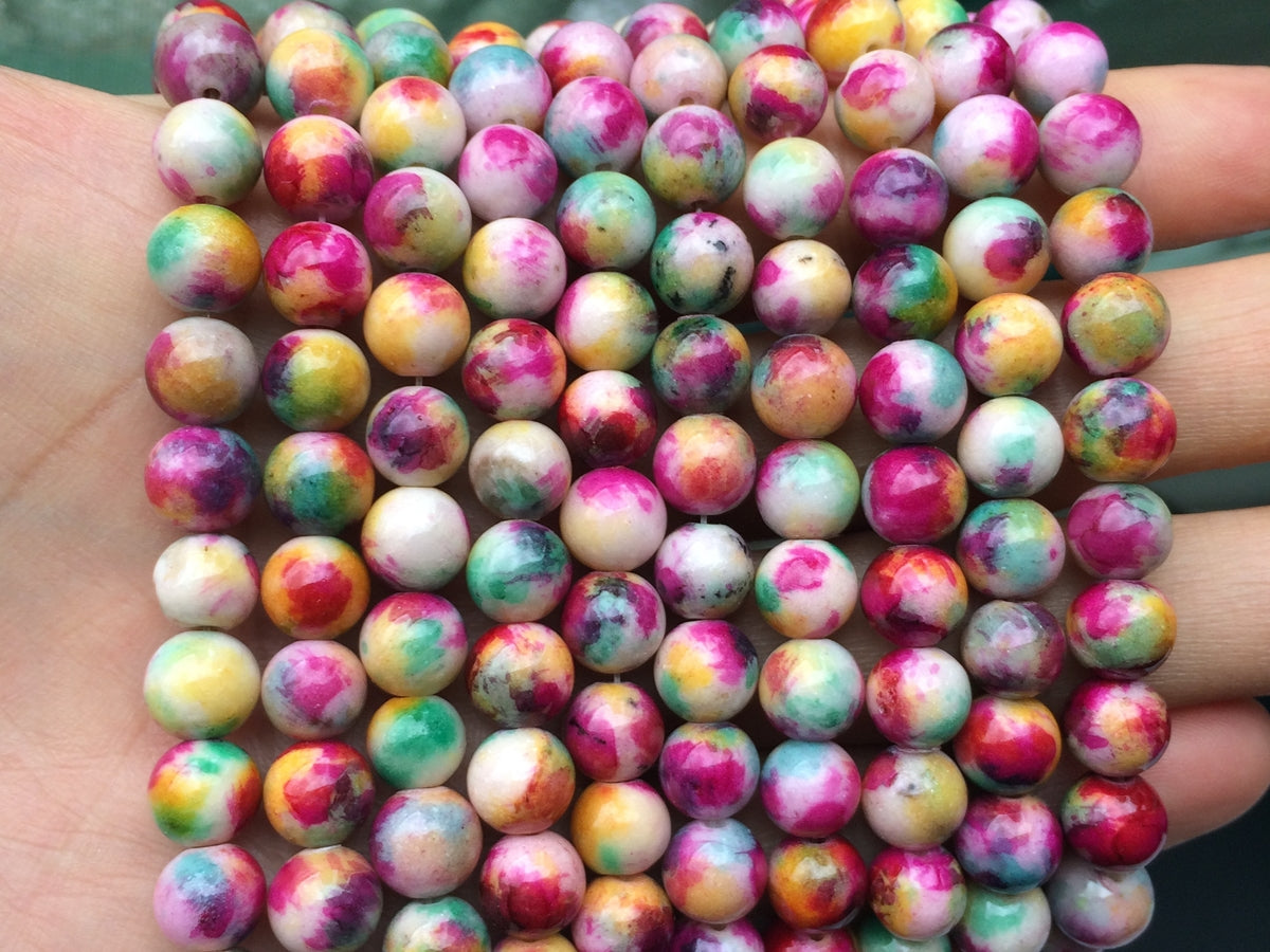 15.5" 8mm Dyed Yellow Green purple red round jewelry beads