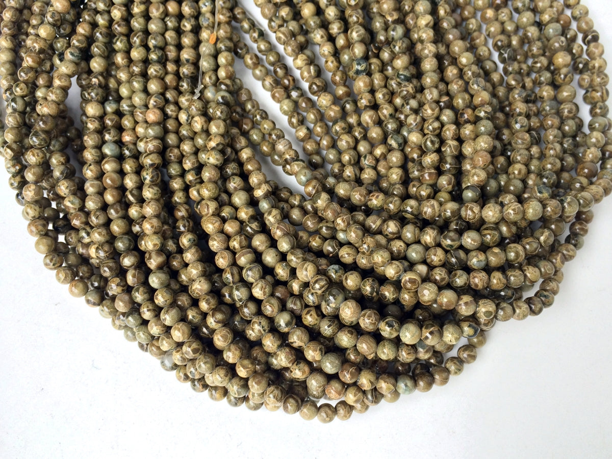 15.5" 4mm natural African army green jasper round beads
