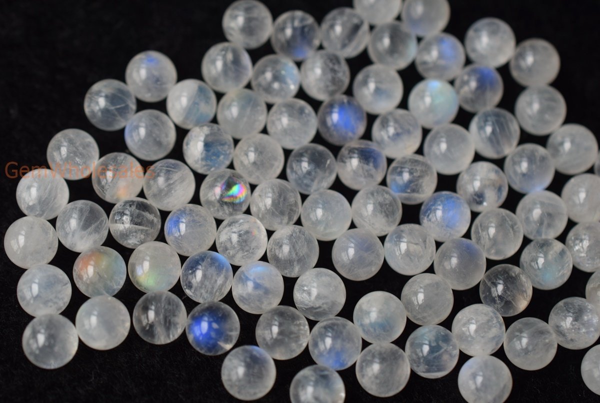 2PCS 6mm AAA Natural Blue white Moonstone round undrilled single Sphere beads