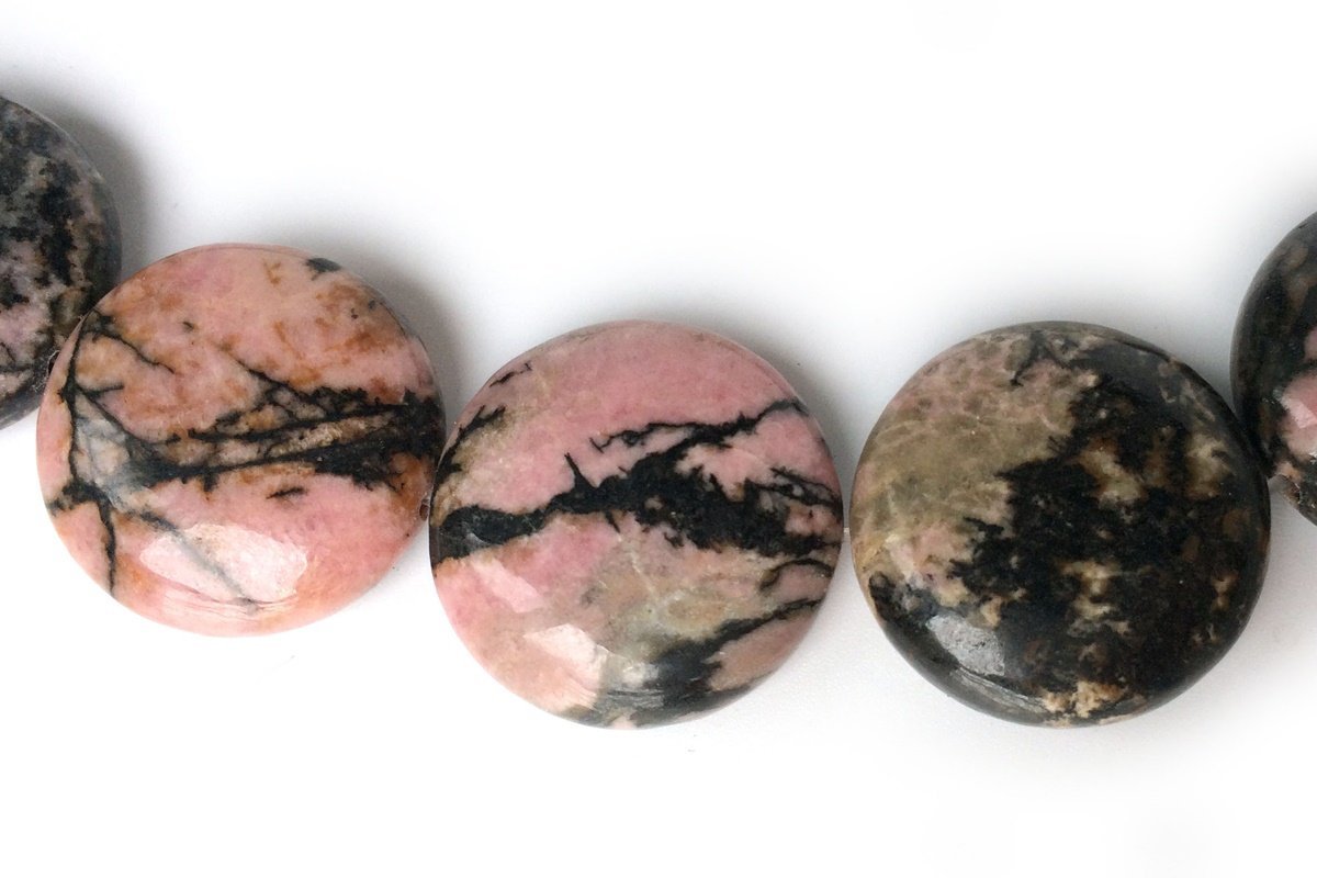 15.5" 20mm Rhodonite coin beads, red color gemstone coin, rhodonite flat round