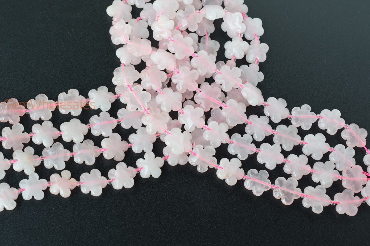 15.5" Natural Rose quartz flower 15/20mm,semi-precious stone,gemstone