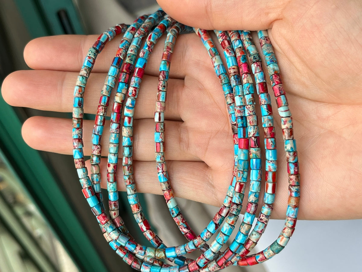 15.5" 4x4mm red blue emperor jasper round tube beads