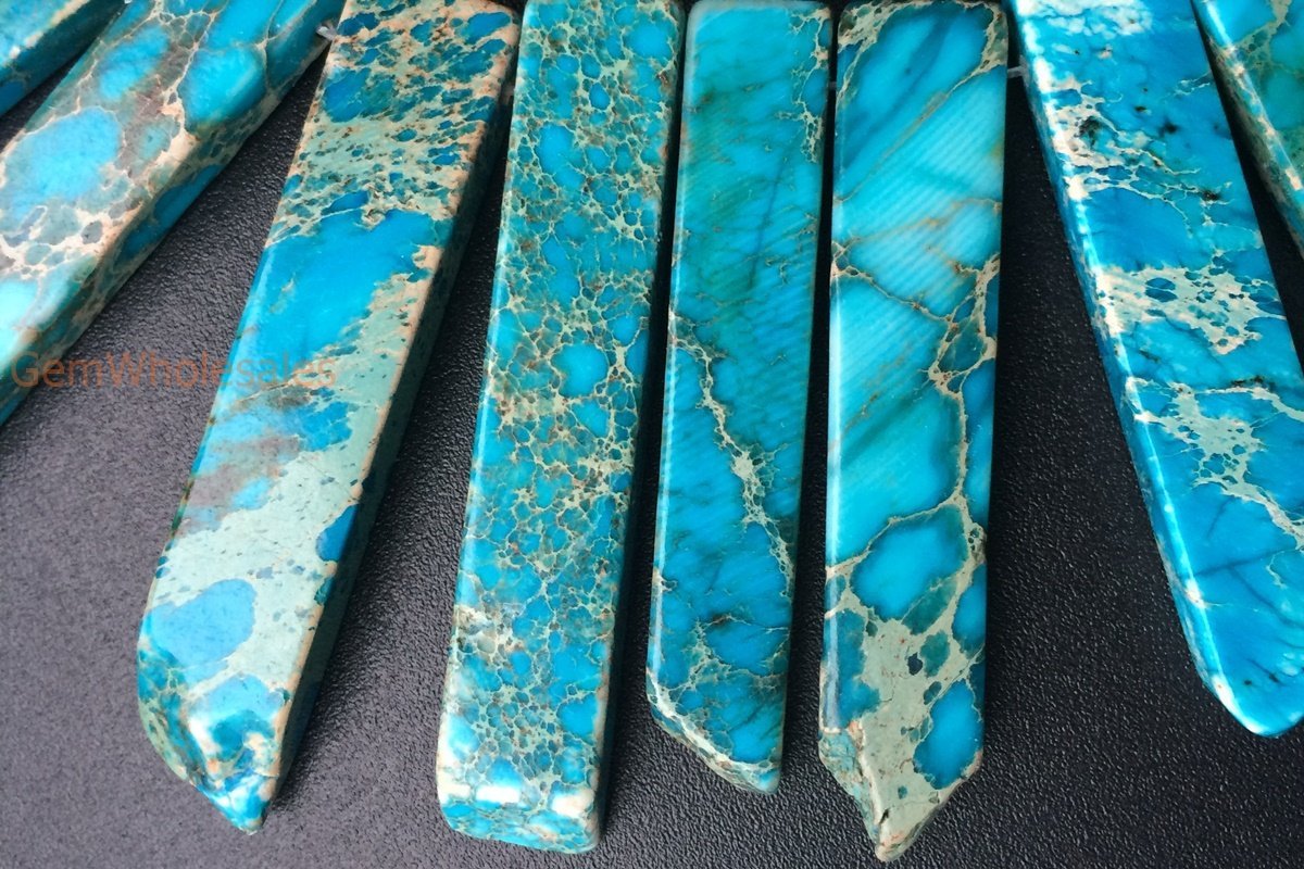 15.5" 20~50*6mm Blue Aqua Terra Jasper graduated slab,Top Drilled Stick beads, imperssion jasper