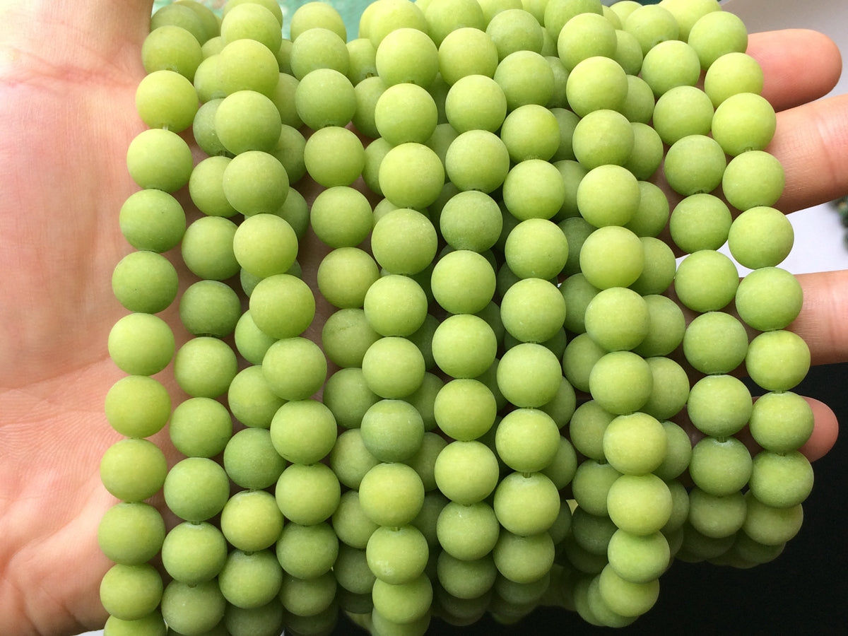 15.5" 6mm/10mm matte apple green dyed jade round beads