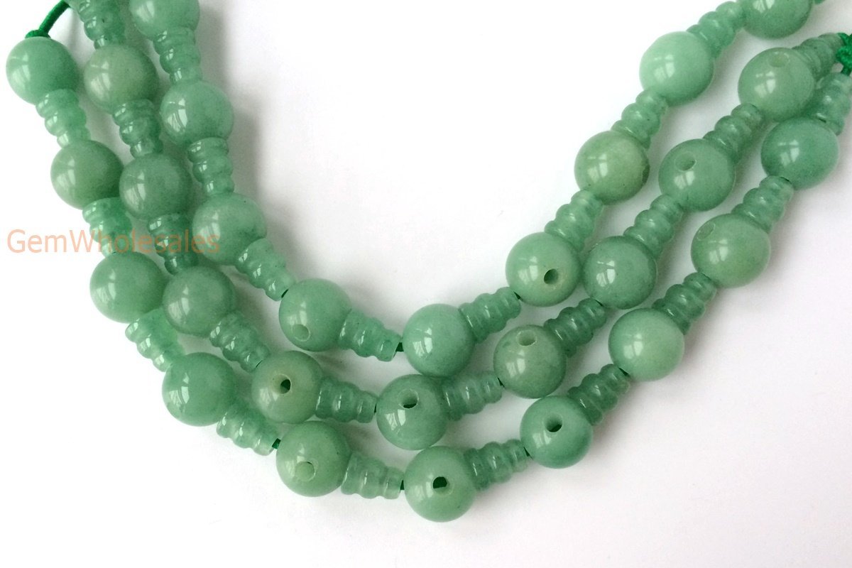 5 SETS 10mm Green aventurine T hole beads set, Guru Mala Cones Beads