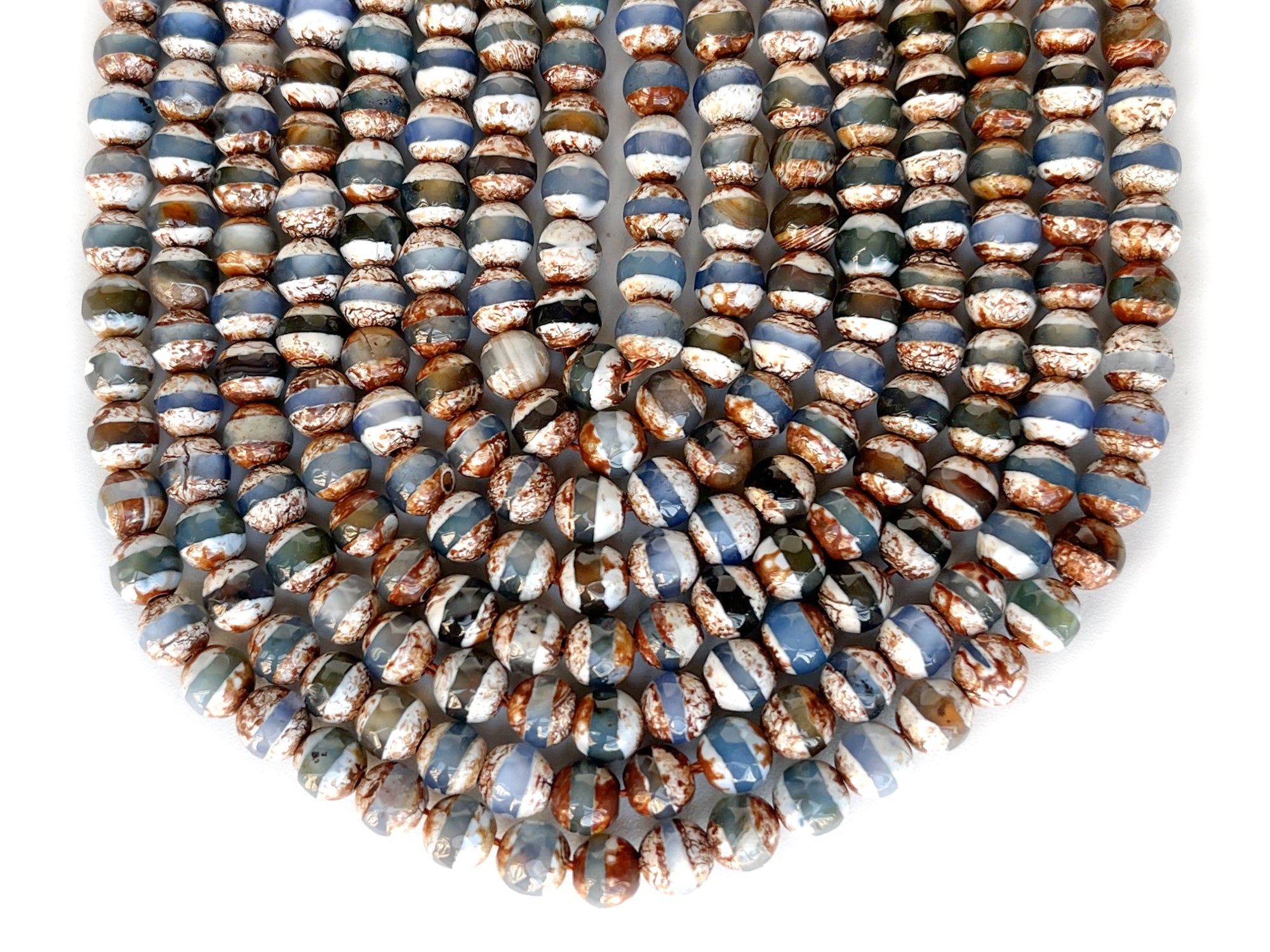 15" 6mm Antique Blue brown Bulk tibetan DZI agate round faceted beads