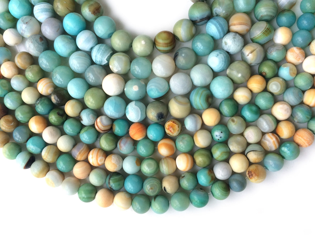 15" 10mm Green brown fire agate round semi precious stone beads
