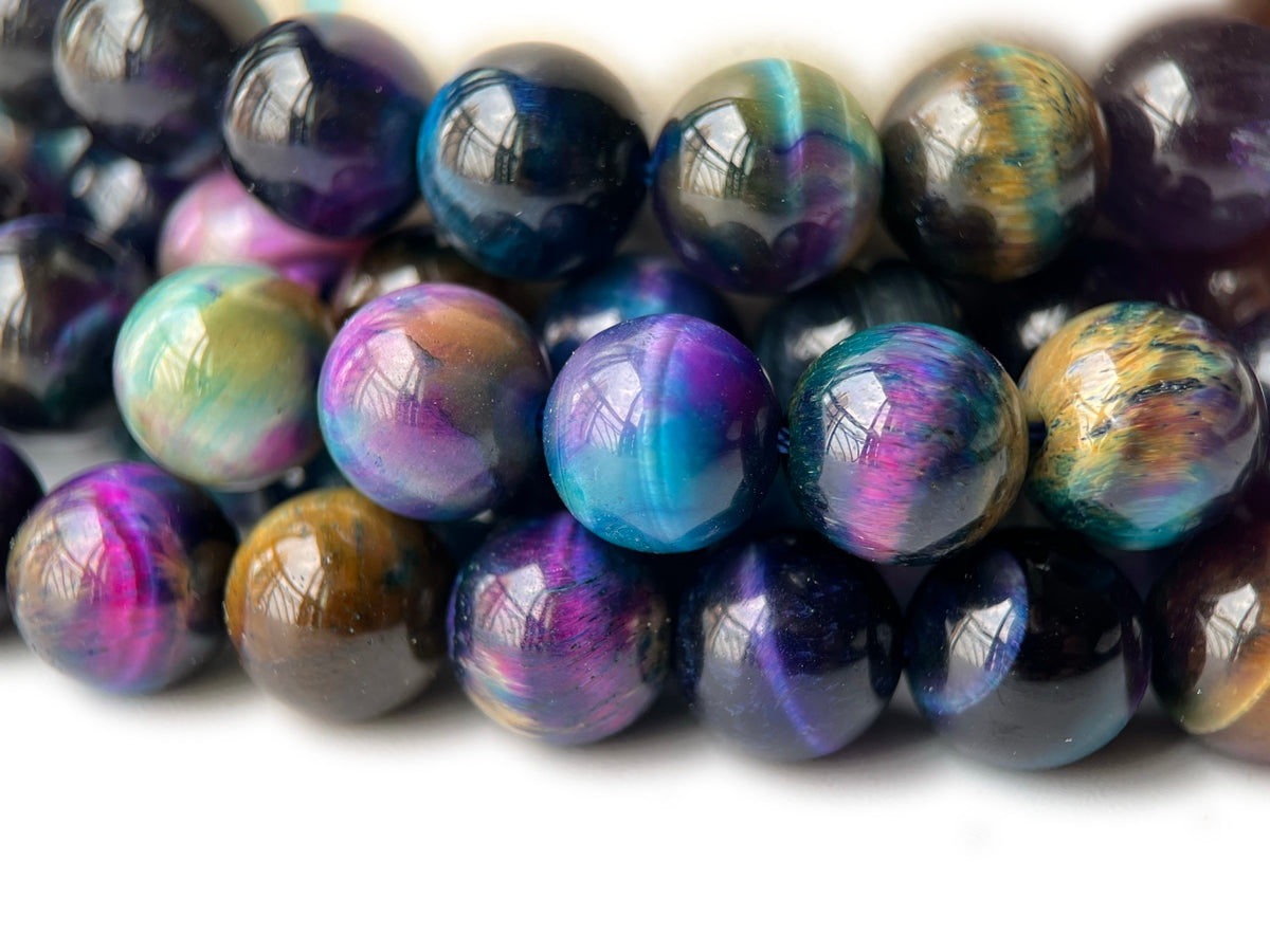 15" 8mm/10mm Dyed Blue purple dream tiger eye stone round beads