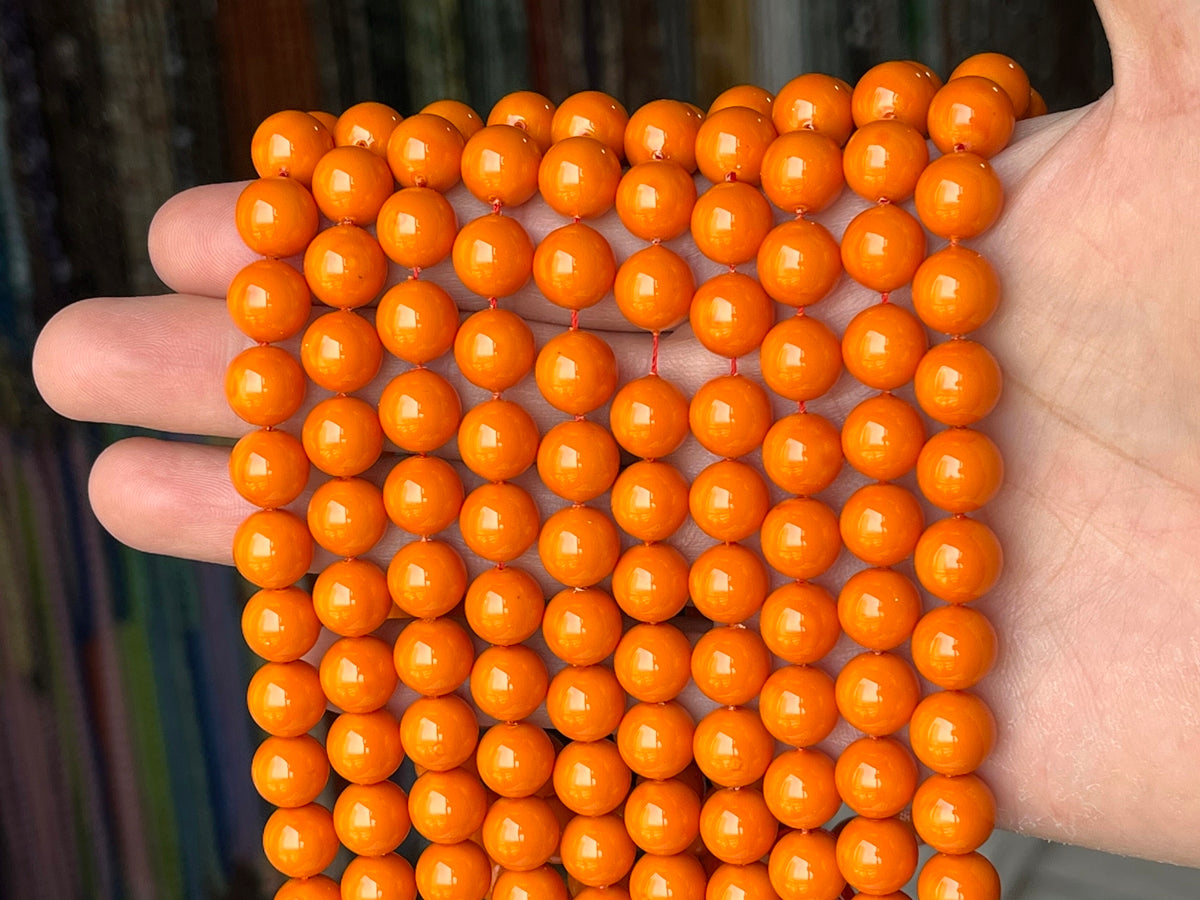 15.5" 6mm/8mm/10mm Orange Shell pearl round beads,shell core pearl