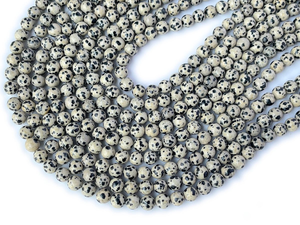 15.5" Natural dalmation jasper  6mm round beads, grey beige color gemstone