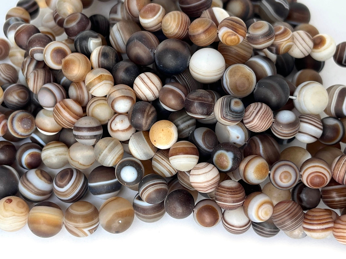 15" 8mm/10mm matte Brown eye Agate Round beads frosted