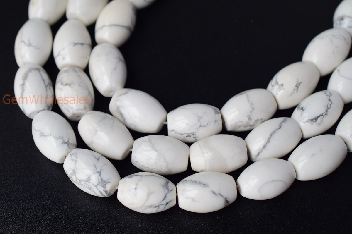 16" 13x18mm Natural white howlite drum beads, white howlite 13x18mm barrel beads