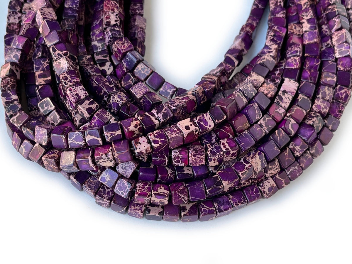 15.5" 6mm  purple Sea Sediment cube beads,emperor jasper cube,purple Aqua Terra Jasper