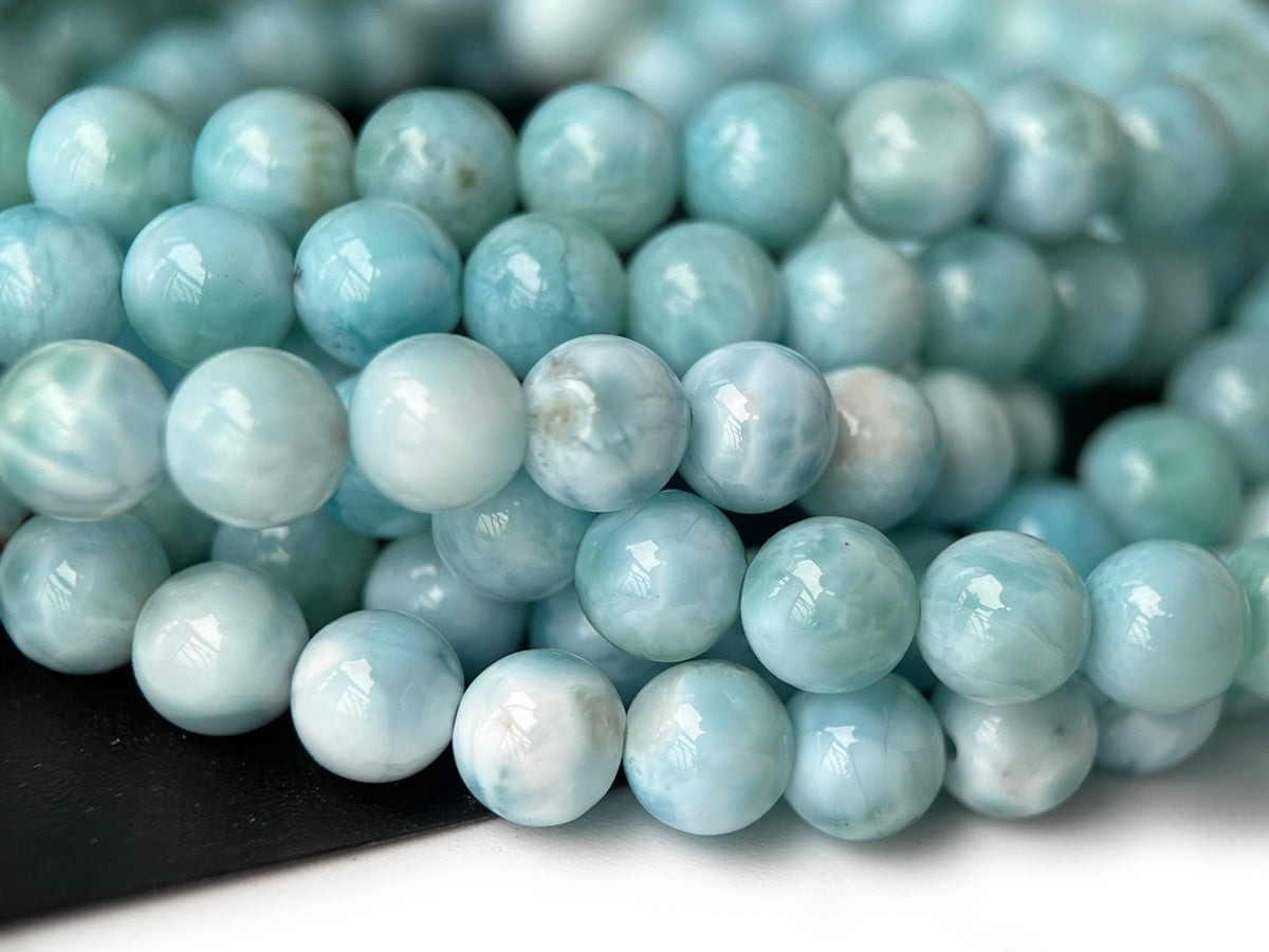 15.5" 8mm A Natural genuine larimar round gemstone jewelry beads