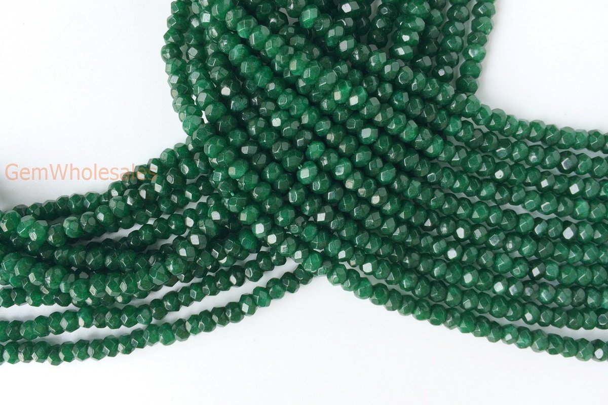 14.5" 2x4mm green dyed jade Rondelle faceted gemstone beads