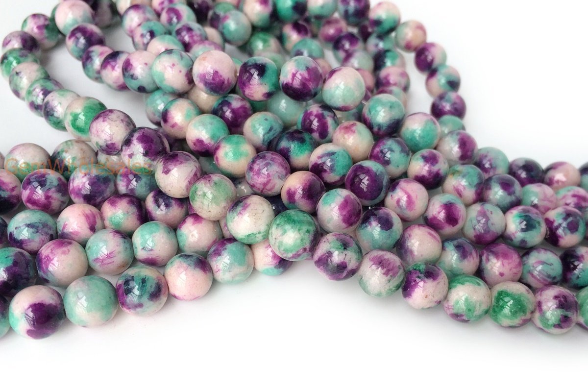 15.5" 8mm Dyed Green purple white jade round jewelry beads X10