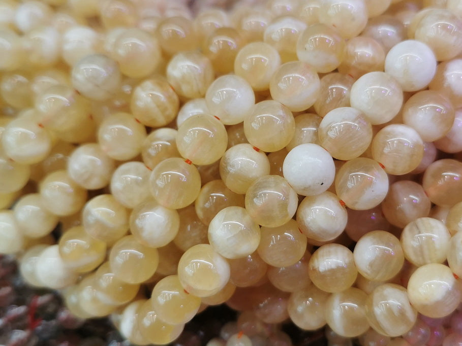 15.5" 8mm natural yellow honey calcite round beads