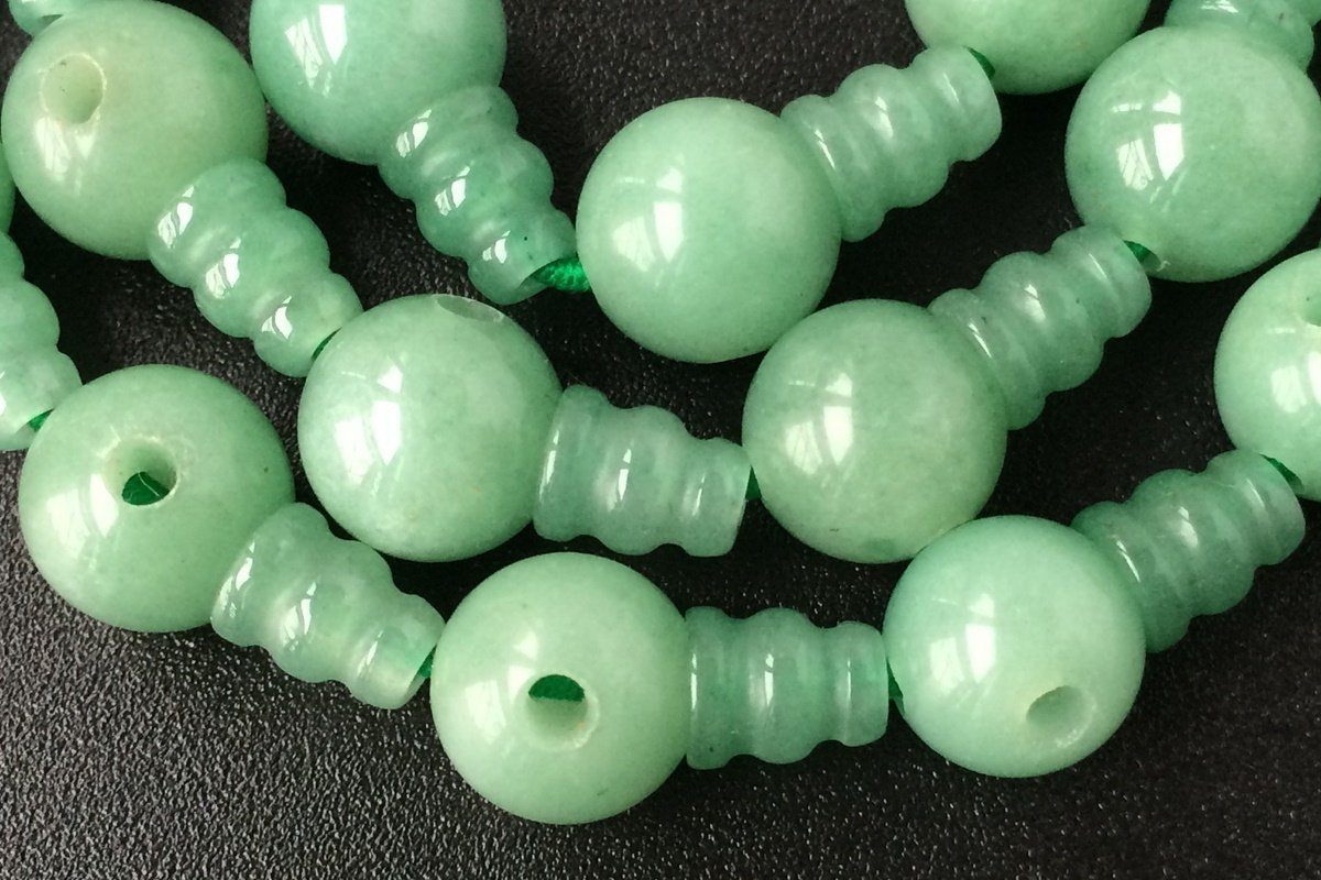 5 SETS 10mm Green aventurine T hole beads set, Guru Mala Cones Beads