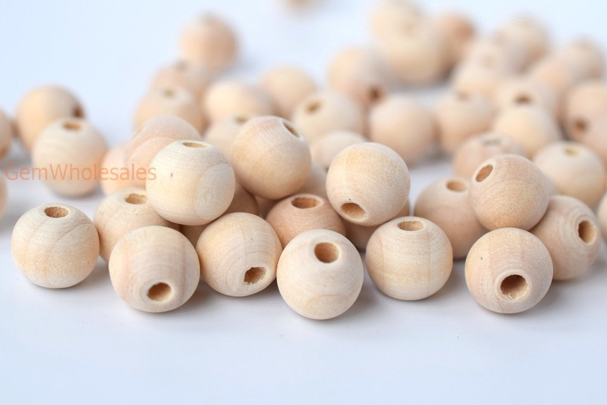 100PCS 8mm/10mm/12mm Natural Wooden round beads, 2.5~3mm hole