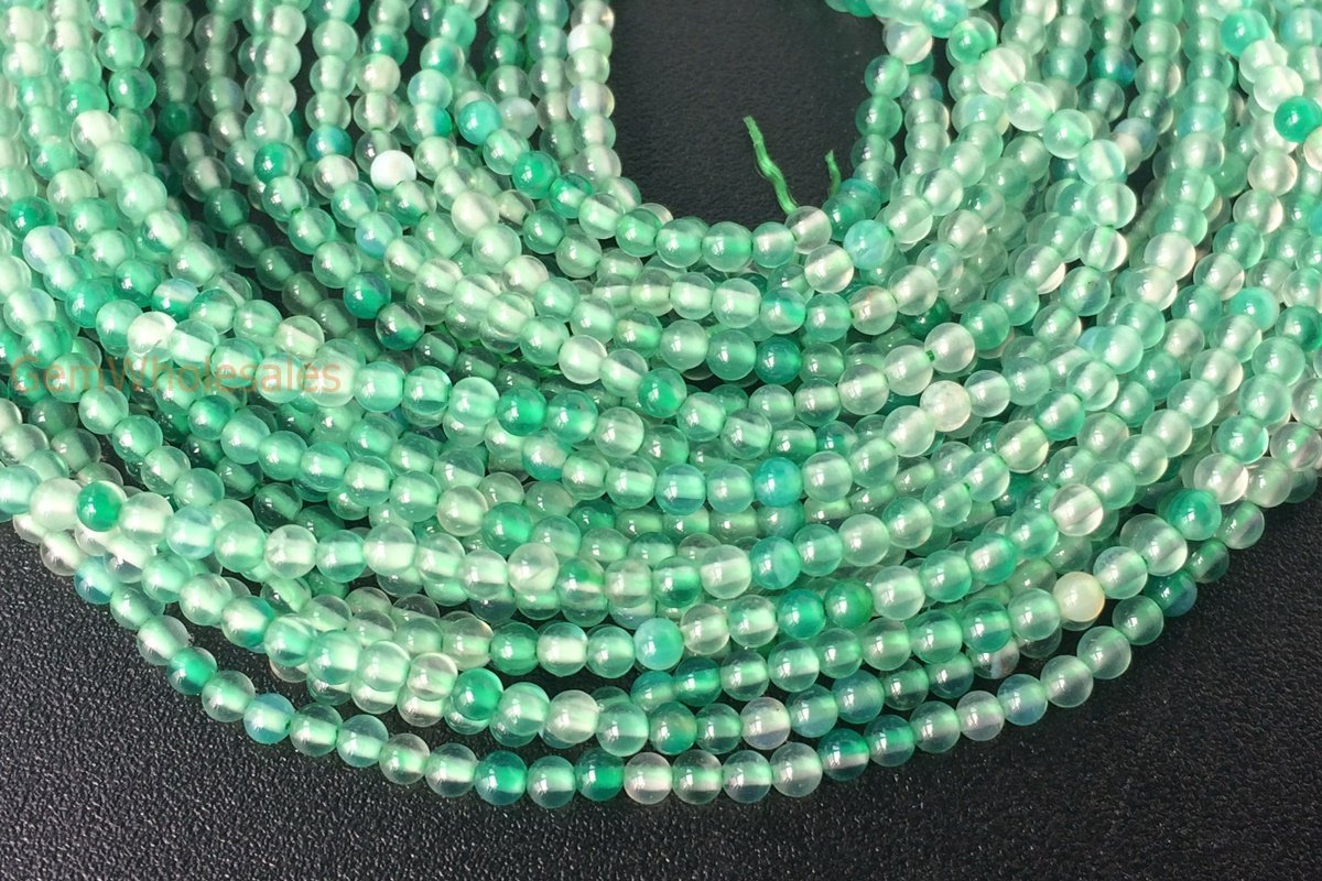 15.5" 2mm green Agate Round beads tiny semi precious stone beads