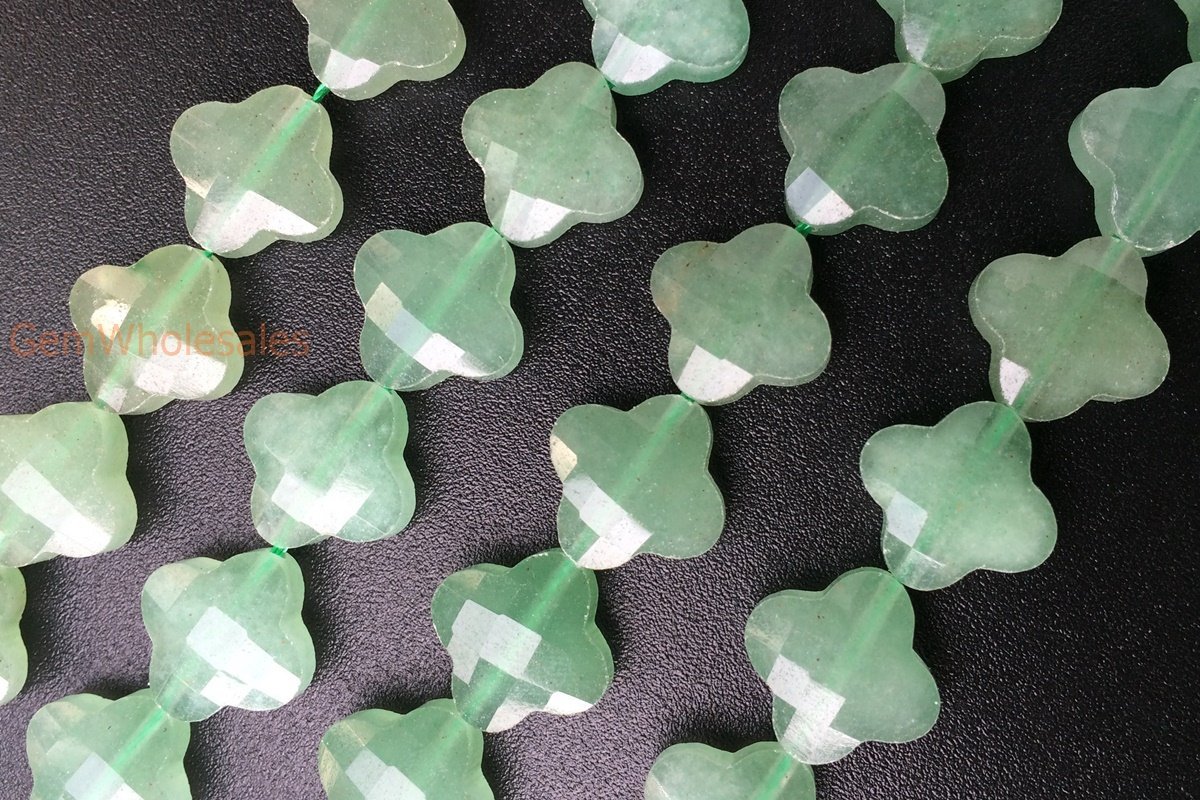 15.5" Natural green aventurine Quatrefoil flower Beads 13mm, green semi-precious stone