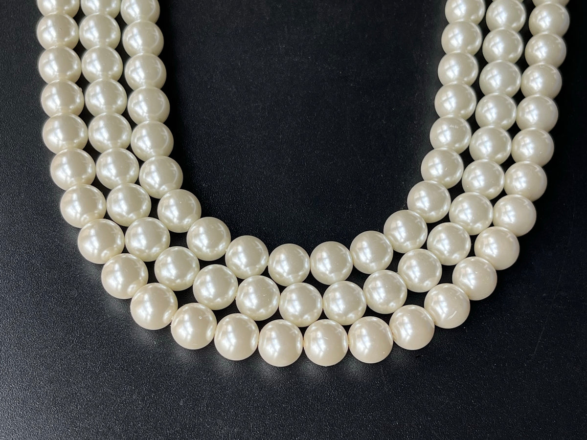 15.5" 8mm/10mm Pearl white color Glass round beads