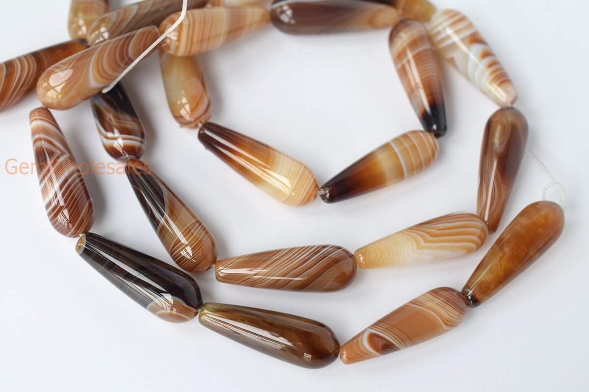 15.25" 10x30mm polished brown stripe agate teardrop jewelry beads