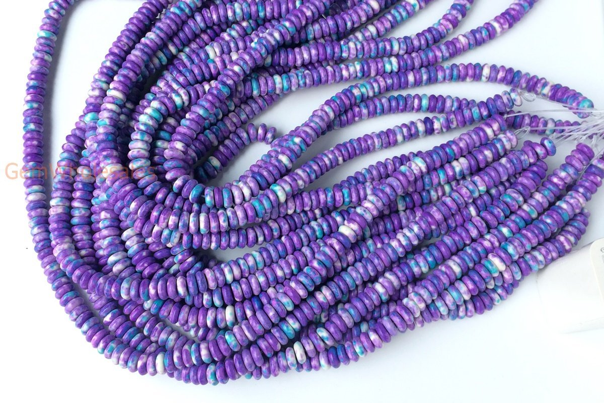 15.5" purple blue 3x8mm roundel rain flower stone beads Dyed