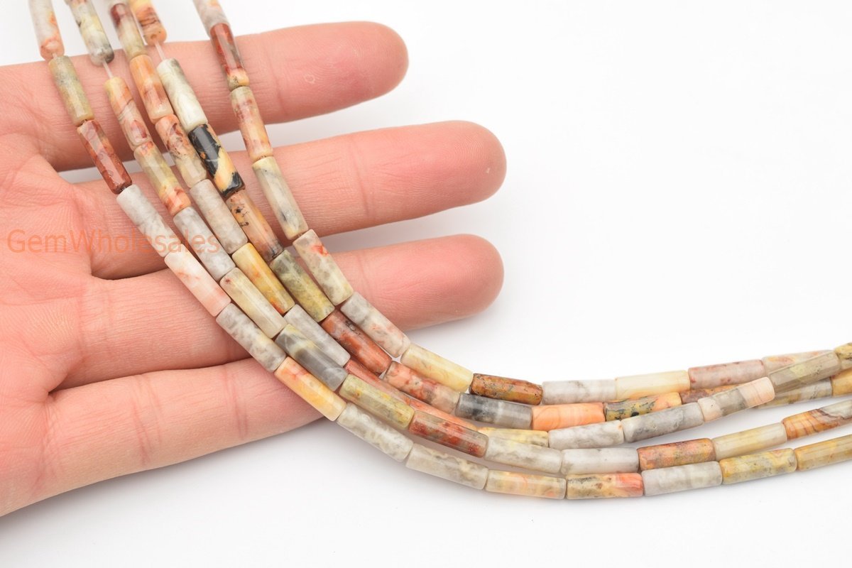 15.5"Crazy natural 4x13mm yellow crazy Agate Tube beads Gemstone