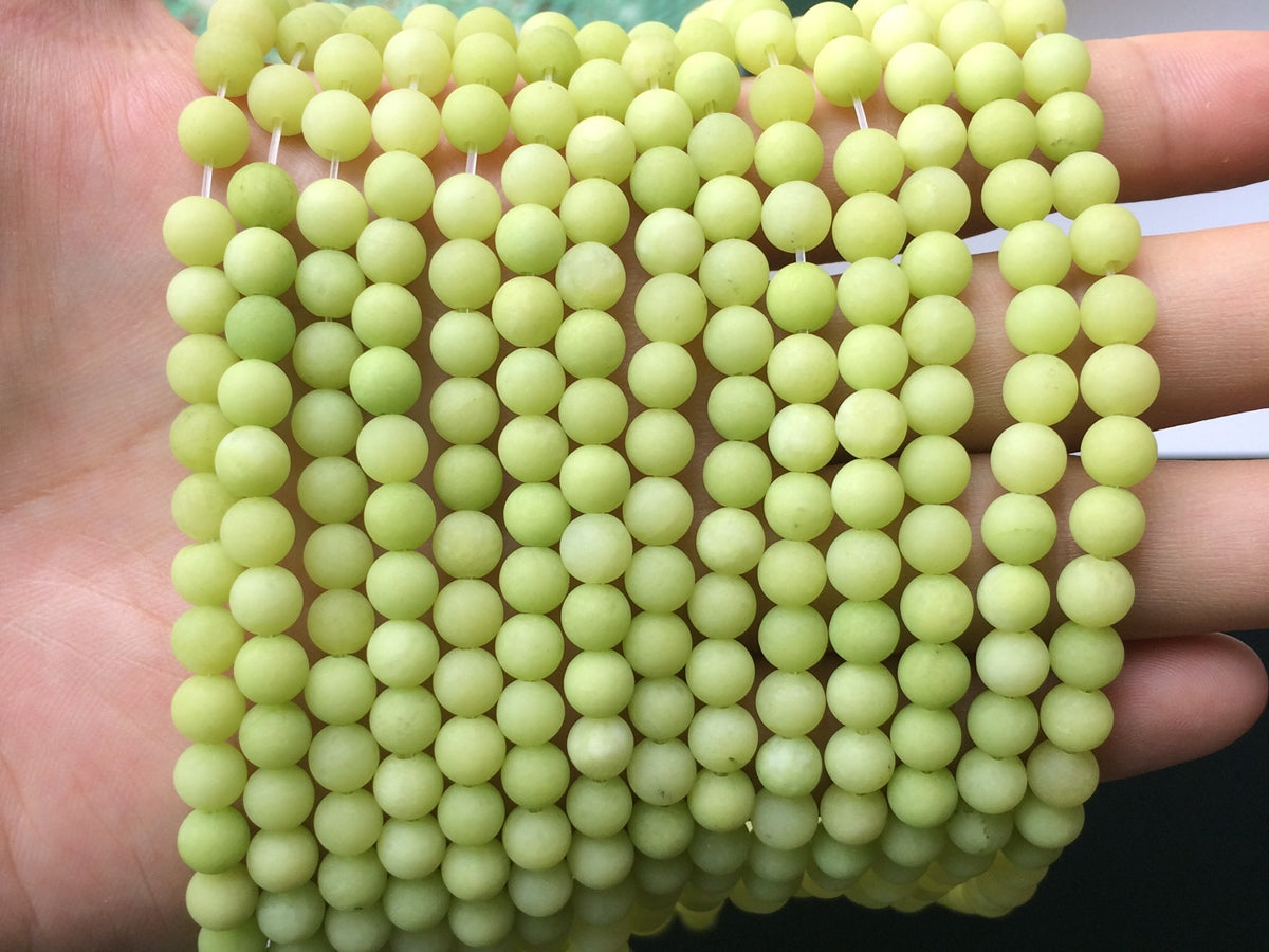 15.5" 6mm/10mm matte apple green dyed jade round beads