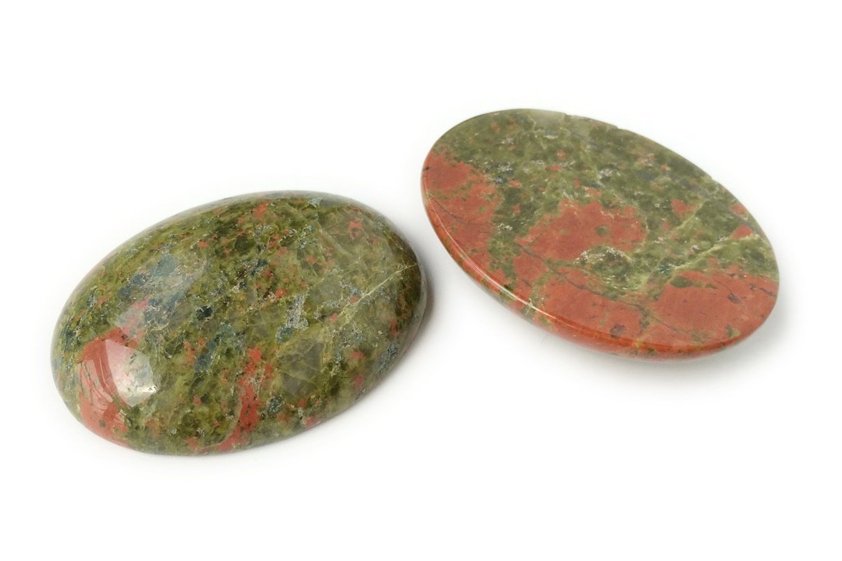 30x40mm Unakite plain cabochon, Green and red color oval gemstone pendant