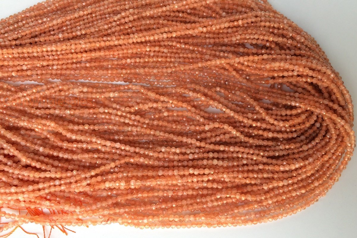 15" 2mm natural genuine Sunstone tiny round micro faceted beads