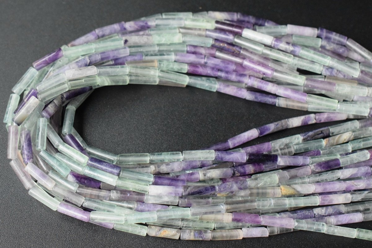 15" 4x13mm natural Rainbow fluorite stone round tube beads