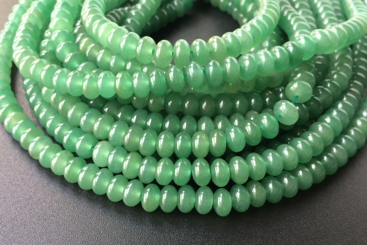 15.5" 5x8mm Natural Green aventurine roundel/rondelle beads