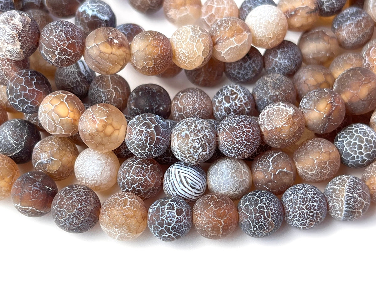 15" 6mm frosted brown dream fire dragon veins Agate Round beads