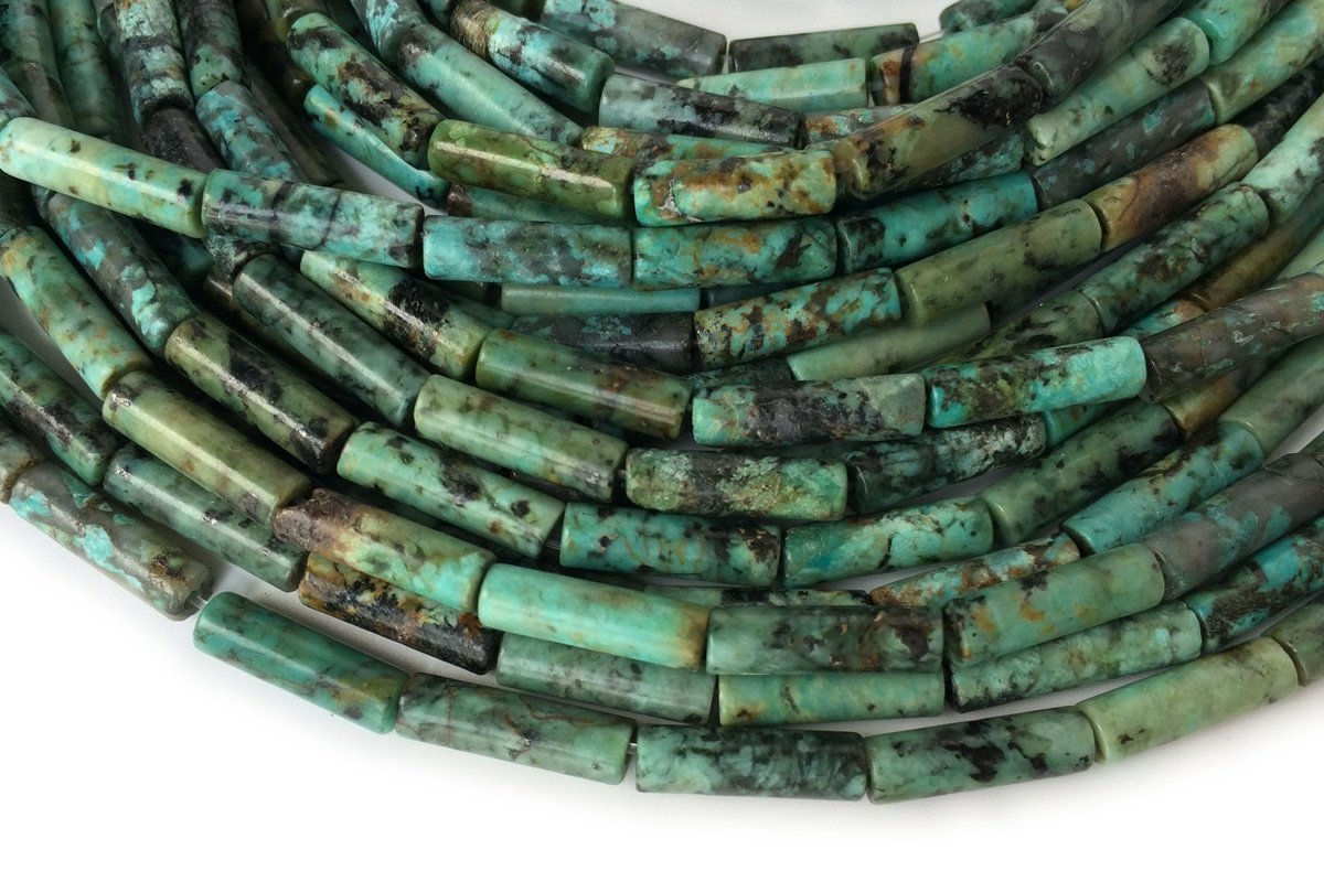 15.5" Natural African turquoise round tube 4x13mm,green color cylinder