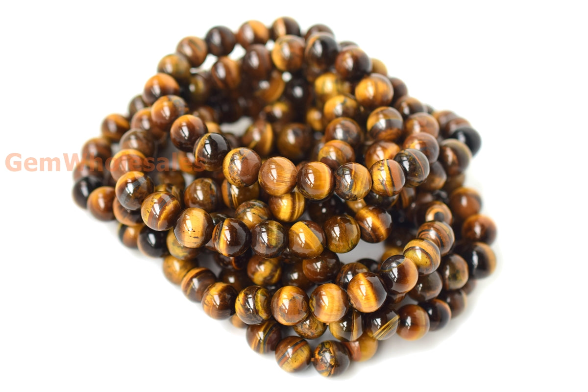 7" 8mm Natural yellow tiger eye round beads stretch bracelets