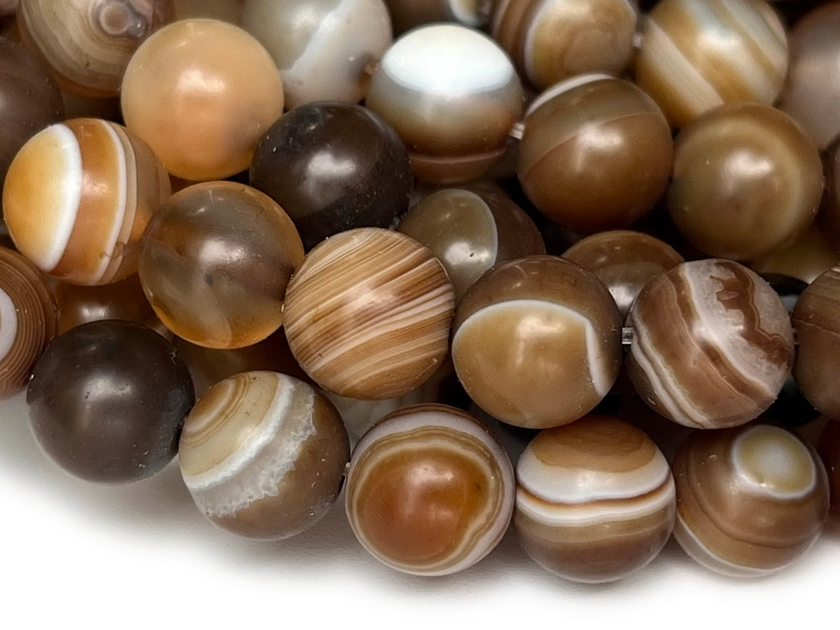 15" 8mm Matte/frosted brown stripe Agate Round beads