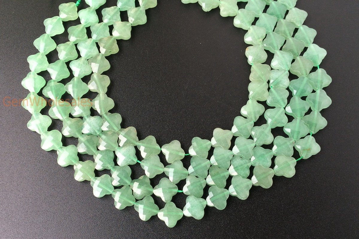 15.5" Natural green aventurine Quatrefoil flower Beads 13mm, green semi-precious stone