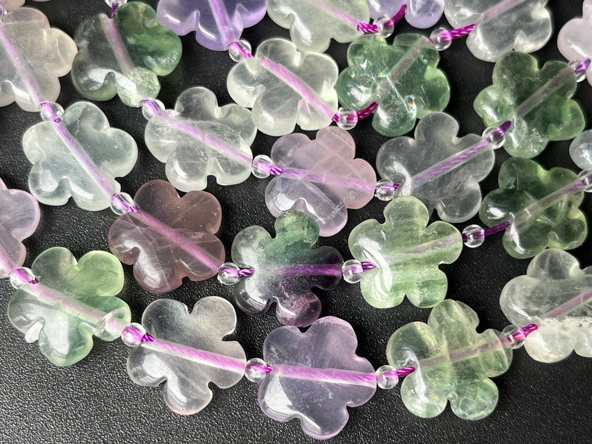 15.5" 15mm/20mm Natural rainbow fluorite stone flower shape beads