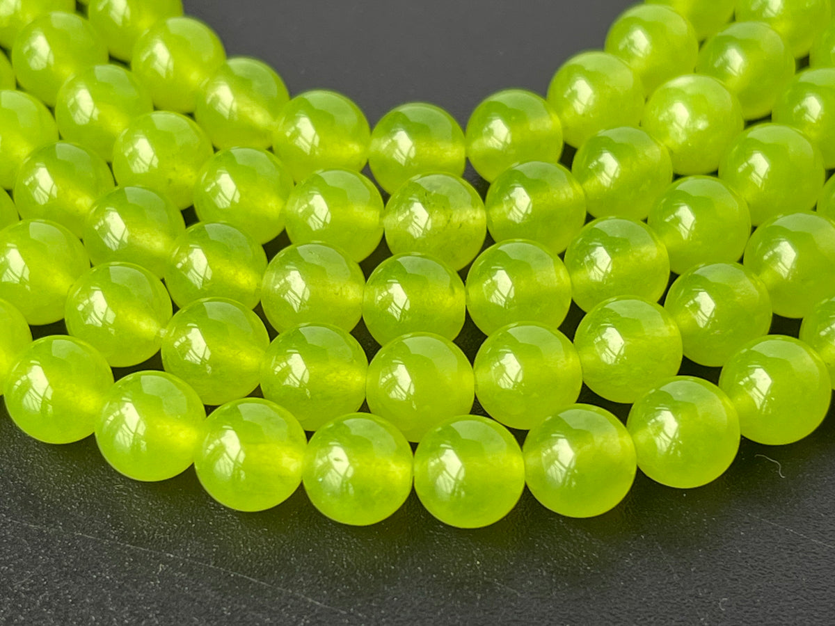 15" 8mm/10mm/12mm Light yellow green Malaysian jade Round beads