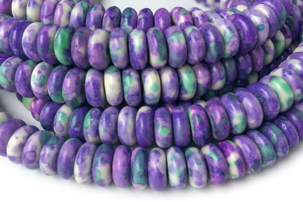 15.5" 3x8mm purple green roundel rain flower stone beads