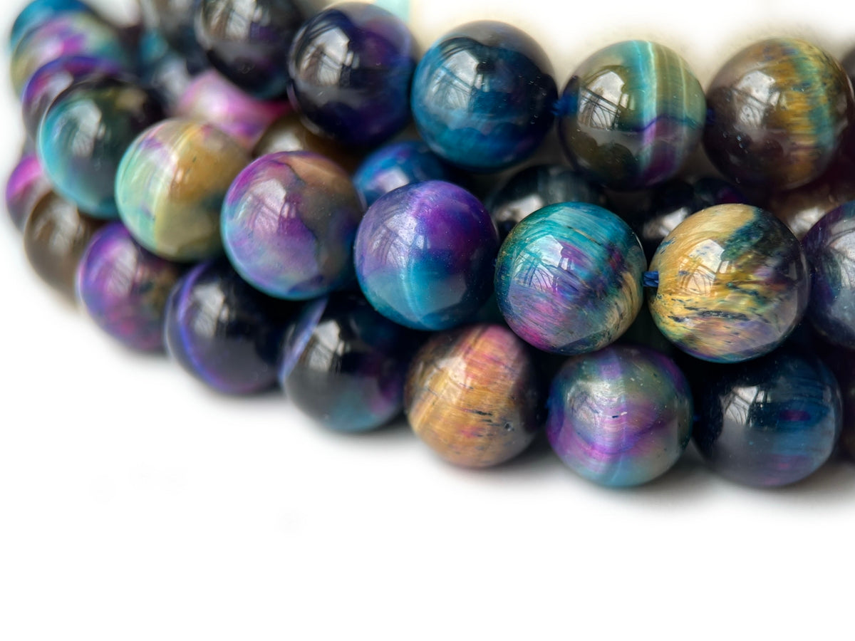 15" 8mm/10mm Dyed Blue purple dream tiger eye stone round beads